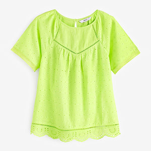 Lime Green Short Sleeve Broderie T-Shirt