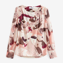 Load image into Gallery viewer, Pink Smudge Long Sleeve Crew Neck Cuff Blouse
