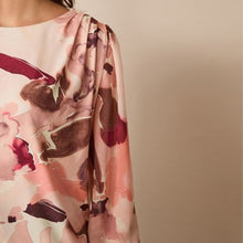 Load image into Gallery viewer, Pink Smudge Long Sleeve Crew Neck Cuff Blouse
