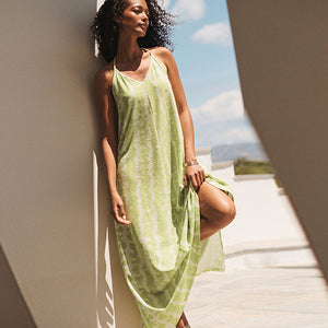 Lime Tie Dye Cami Strappy Maxi Summer Dress