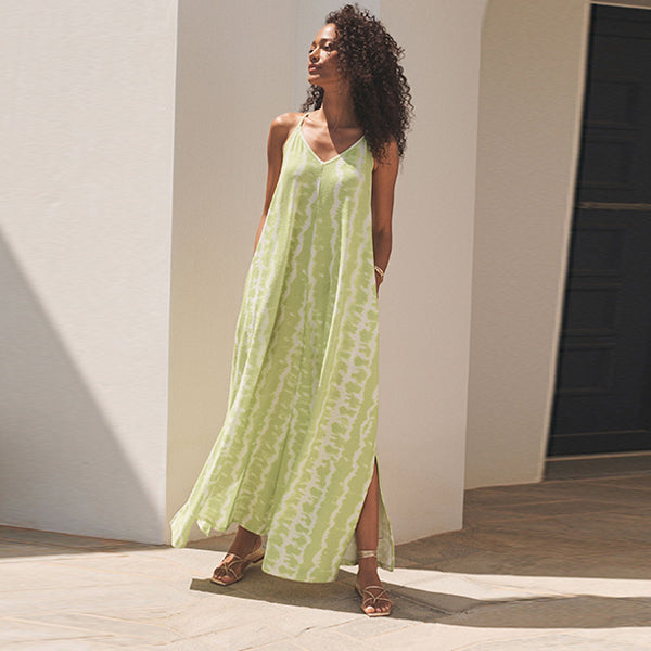 Lime Tie Dye Cami Strappy Maxi Summer Dress