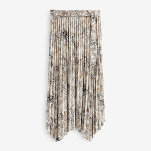 Snake Print Asymmetric Pleated Midi Skirt