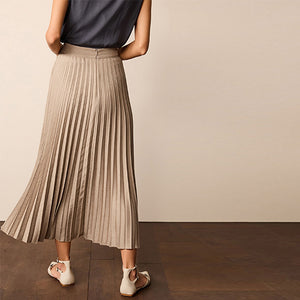 Natural Pleated Midi Skirt