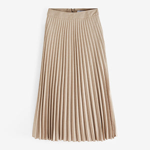 Natural Pleated Midi Skirt