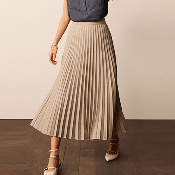 Natural Pleated Midi Skirt