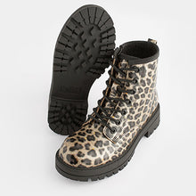 Load image into Gallery viewer, Leopard Print Warm Lined Lace-Up Boots (Older Girls)
