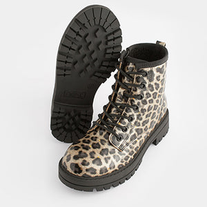 Leopard Print Warm Lined Lace-Up Boots (Older Girls)