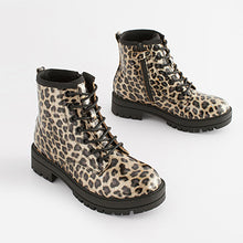 Load image into Gallery viewer, Leopard Print Warm Lined Lace-Up Boots (Older Girls)
