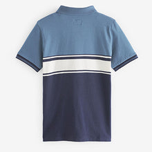 Load image into Gallery viewer, Blue/White Colourblock Short Sleeve Zip Neck Polo Shirt (3-12yrs)
