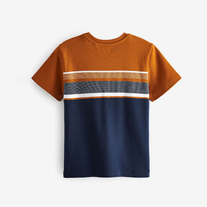 Tan Brown/Navy Blue Colourblock Short Sleeve T-Shirt (3-12yrs)