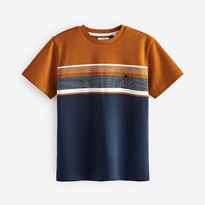 Tan Brown/Navy Blue Colourblock Short Sleeve T-Shirt (3-12yrs)