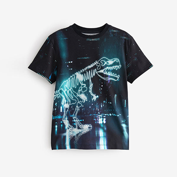 Neon Glowing Dinosaur All-Over Print Short Sleeve T-Shirt (3-12yrs)