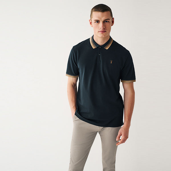 Navy Blue/Tan Brown Tipped Regular Fit Polo Shirt