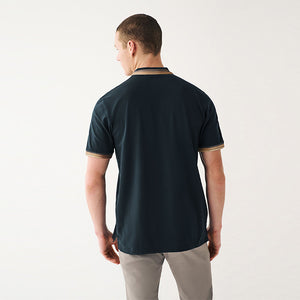 Navy Blue/Tan Brown Tipped Regular Fit Polo Shirt