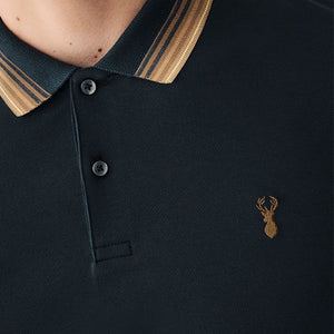 Navy Blue/Tan Brown Tipped Regular Fit Polo Shirt