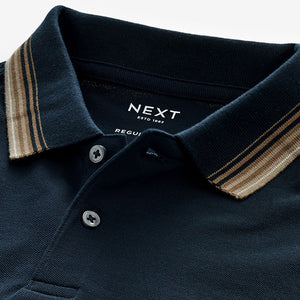 Navy Blue/Tan Brown Tipped Regular Fit Polo Shirt