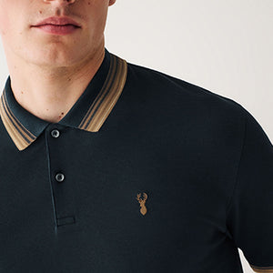 Navy Blue/Tan Brown Tipped Regular Fit Polo Shirt