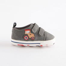 Load image into Gallery viewer, Charcoal Grey Tractor Two Strap Baby Trainers (0-24mths)
