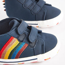 Load image into Gallery viewer, Navy Blue Rainbow Easy Fastening Baby Boots (0-24mths)
