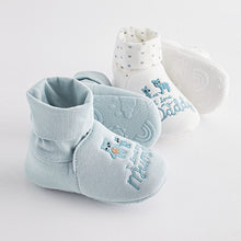 Load image into Gallery viewer, Blue Mummy And Daddy Baby Booties Socks 2 Pack (0-24mths)
