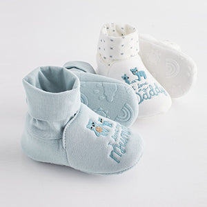 Blue Mummy And Daddy Baby Booties Socks 2 Pack (0-24mths)