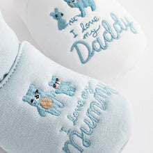 Load image into Gallery viewer, Blue Mummy And Daddy Baby Booties Socks 2 Pack (0-24mths)
