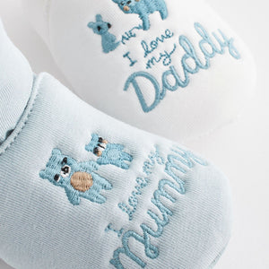 Blue Mummy And Daddy Baby Booties Socks 2 Pack (0-24mths)