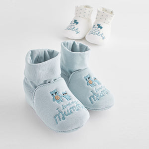 Blue Mummy And Daddy Baby Booties Socks 2 Pack (0-24mths)