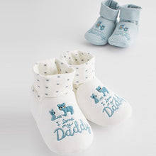 Load image into Gallery viewer, Blue Mummy And Daddy Baby Booties Socks 2 Pack (0-24mths)
