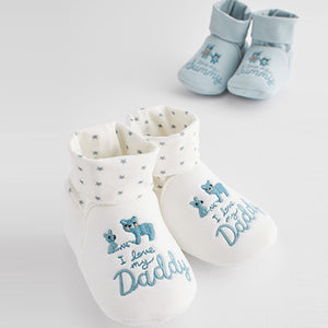 Blue Mummy And Daddy Baby Booties Socks 2 Pack (0-24mths)