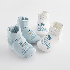 Blue Mummy And Daddy Baby Booties Socks 2 Pack (0-24mths)