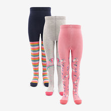 Load image into Gallery viewer, Blue, Pink and Grey 3 Pack Cotton Rich Unicorn Tights (1.5yrs-10yrs)
