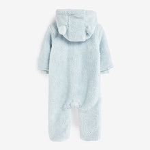 Load image into Gallery viewer, Light Blue Cosy Fleece Bear Baby Pramsuit (0mths-18mths)
