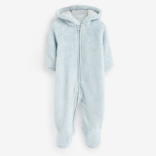 Load image into Gallery viewer, Light Blue Cosy Fleece Bear Baby Pramsuit (0mths-18mths)
