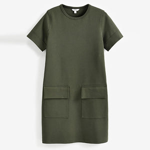 Khaki Green Utility Pocket Detail Midi Cargo Dress