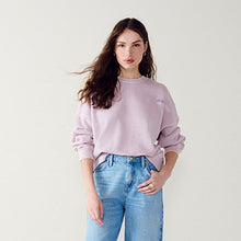 Load image into Gallery viewer, Purple Purple Washed Dropped Shoulder Amour Back Graphic Sweatshirt
