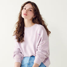 Load image into Gallery viewer, Purple Purple Washed Dropped Shoulder Amour Back Graphic Sweatshirt
