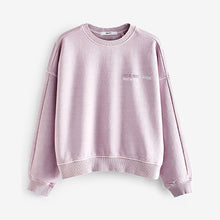 Load image into Gallery viewer, Purple Purple Washed Dropped Shoulder Amour Back Graphic Sweatshirt
