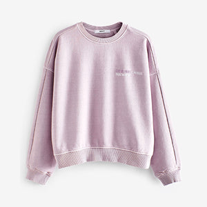 Purple Purple Washed Dropped Shoulder Amour Back Graphic Sweatshirt