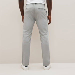 Mid Grey Straight Fit Stretch Chino Trousers