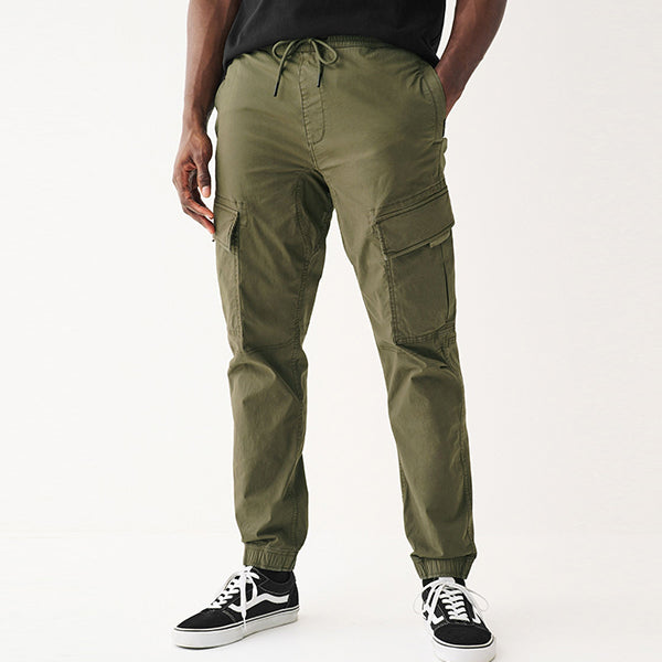 Khaki Green Regular Tapered Fit Stretch Utility Cargo Trousers