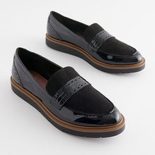 Load image into Gallery viewer, Black Forever Comfort® Brogue Detail Chunky Sole Loafers
