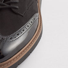 Load image into Gallery viewer, Black Standard/Wide Fit Forever Comfort® Brogue Lace Up Chunky Sole Shoes
