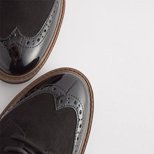 Load image into Gallery viewer, Black Standard/Wide Fit Forever Comfort® Brogue Lace Up Chunky Sole Shoes
