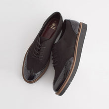 Load image into Gallery viewer, Black Standard/Wide Fit Forever Comfort® Brogue Lace Up Chunky Sole Shoes
