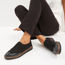 Load image into Gallery viewer, Black Standard/Wide Fit Forever Comfort® Brogue Lace Up Chunky Sole Shoes
