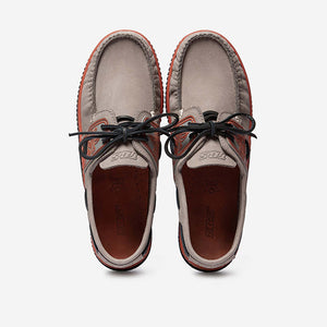 GLOBEK Men's Boat Shoes Leather Beige and Orange