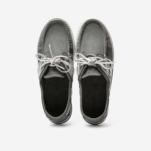 GLOBEK Men's Boat Shoes Grey Nubuck Leather