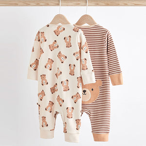 Tan Brown Cotton Sleepsuits 2 Pack (0mths-2yrs)