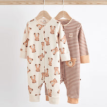 Load image into Gallery viewer, Tan Brown Cotton Sleepsuits 2 Pack (0mths-2yrs)
